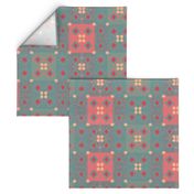 Textured Modern Patchwork Tiles Pattern - Red, Pink Blush, Aqua