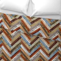 Reclaimed Boat Wood Chevron Tiles Mustard Blue Cream Rust Orange Herringbone