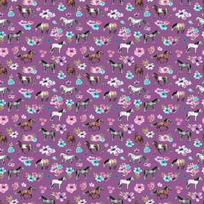 Dark Purple Horses and Flowers Small