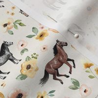 Horses and Flowers on White - Small Print
