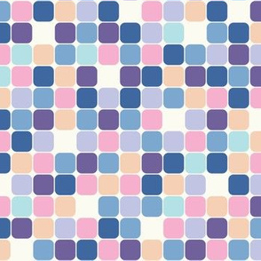 Quilting geometric squares, soft blue purple pastel colors, simple and quite
