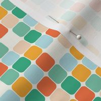 Quilting geometric squares, bright 70s colors, simple and quite