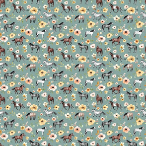 Horses and Flowers on Mustard Yellow - Small Print