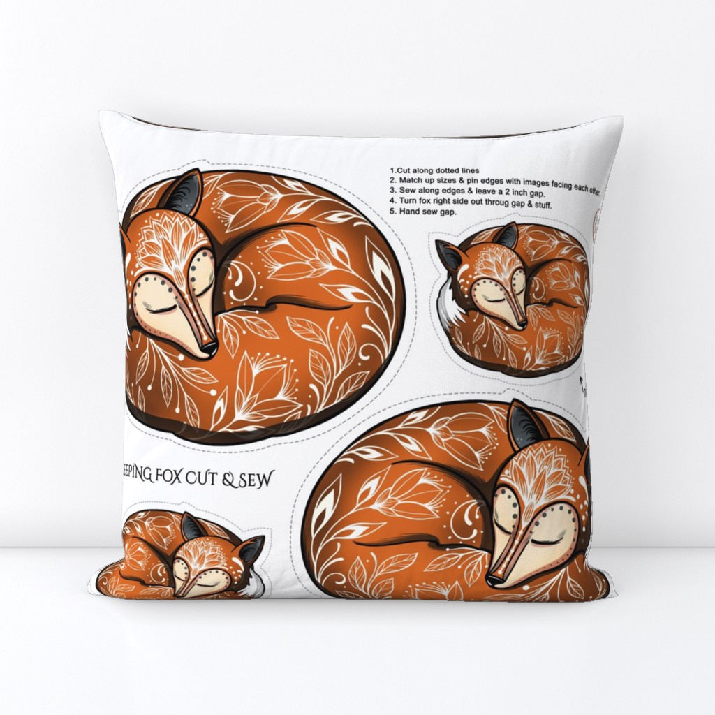 Sleeping Woodland Fox Cut and Sew Plush Pillow with Boho Florals | Plus a Mini Fox Pattern