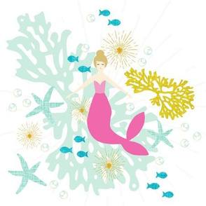 9" square: pink maui mermaid single motif blonde