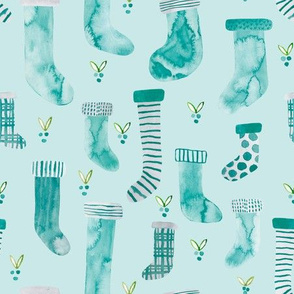 Watercolor stockings- minty blue