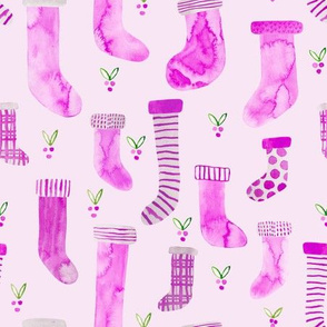 watercolor stockings - magenta on pink