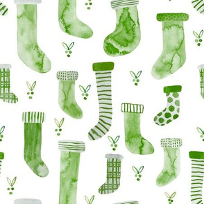 watercolor stockings - green on white