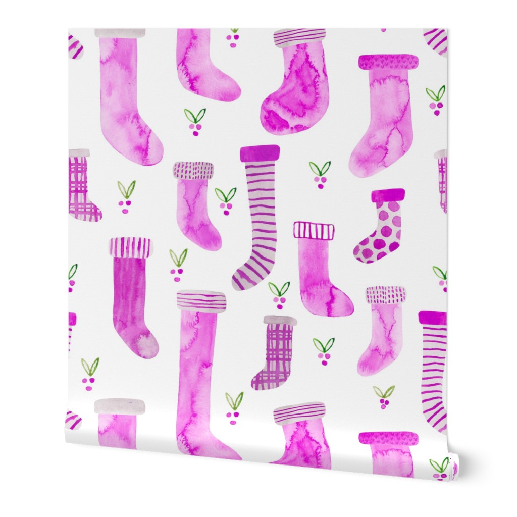 watercolor stockings - magenta on white