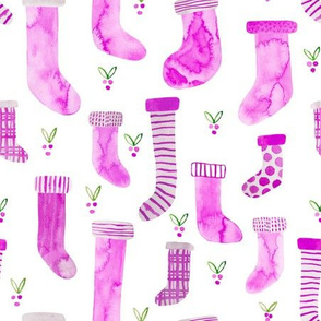 watercolor stockings - magenta on white