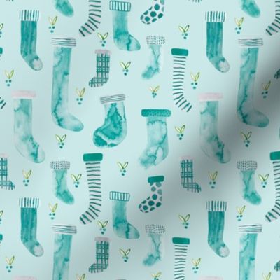 small scale - Watercolor stockings - minty blue