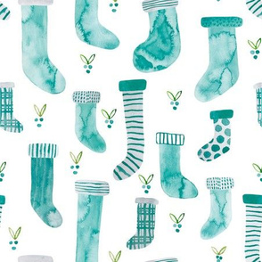 watercolor stockings - minty blue on white