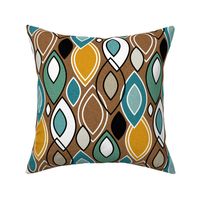 Mid Century Modern Leaves // Turquoise, Caribbean Blue, Marigold, Brown, Mint Green, Khaki, Tan, Black, White // V3