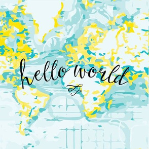 9" square: yellow hello world