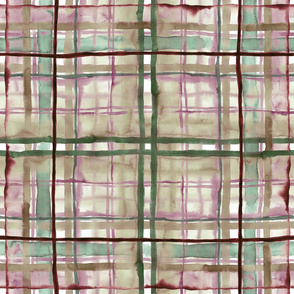 Tartan Watercolor green & red, handpainted plaid