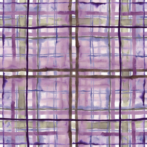 Tartan watercolor in purple, green and brown, handpainted plaid