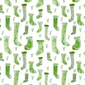 Small scale - watercolor stockings- green on white