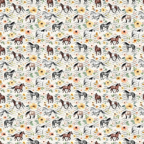 Horses and Flowers on White with dots Small