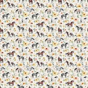 Horses and Flowers on White with Boho Dots Small