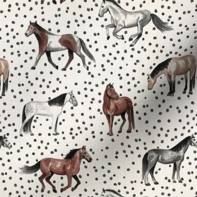 Boho Horses and Dots Black and Cream Small