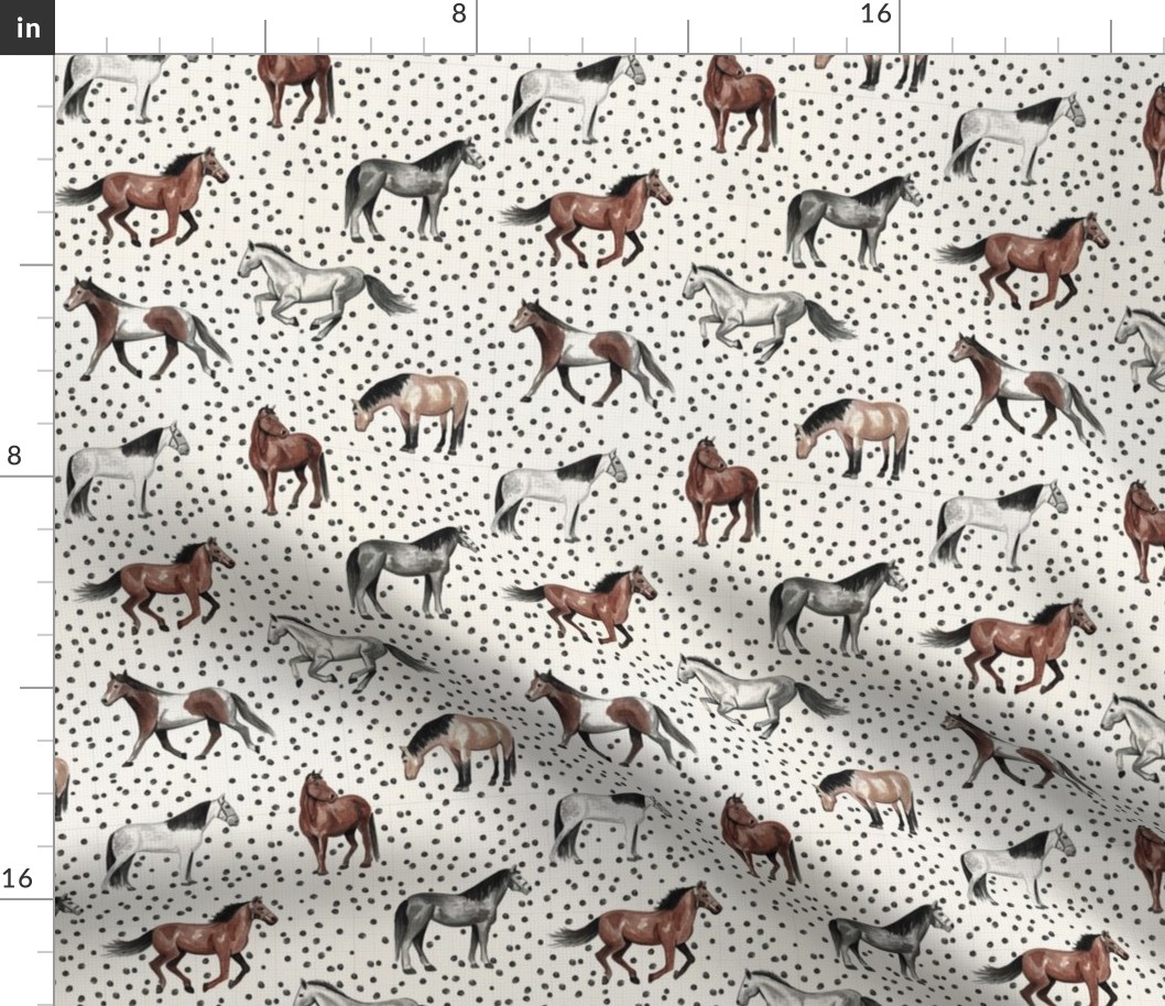 Boho Horses and Dots Black and Cream Small