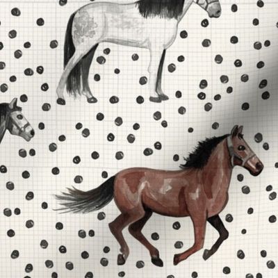 Boho Horses and Dots Black and Cream Large
