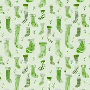 small scale - watercolor stockings - green on green