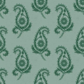 Astrella's Paisley in Sage and Pine Green - small repeat