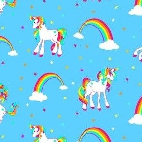 Rainbows and Rainbow Unicorns in blue