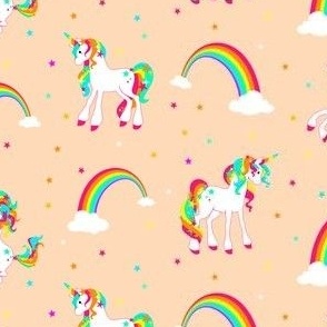 Rainbows and Rainbow Unicorns in peach puff