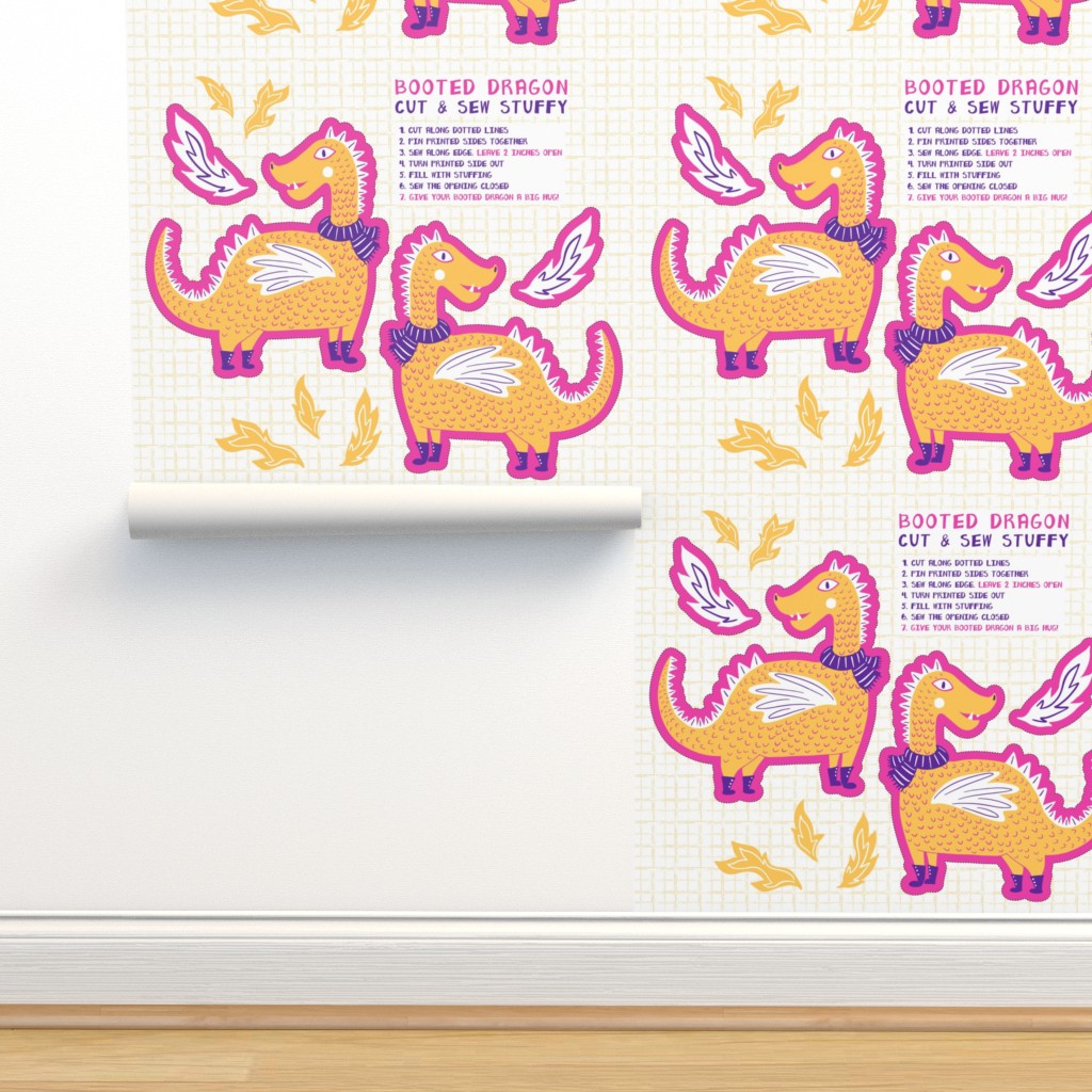 Booted Dragon Cut and Sew Stuffy Wallpaper | Spoonflower