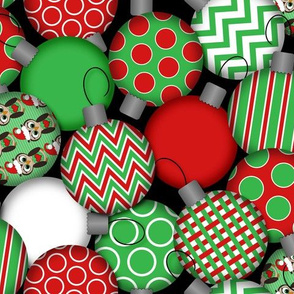 3D Christmas Ornaments in Kelly Green, Red, Black and White