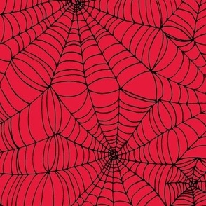 Spiderwebs -   Black on Red, large scale by Cecca Designs