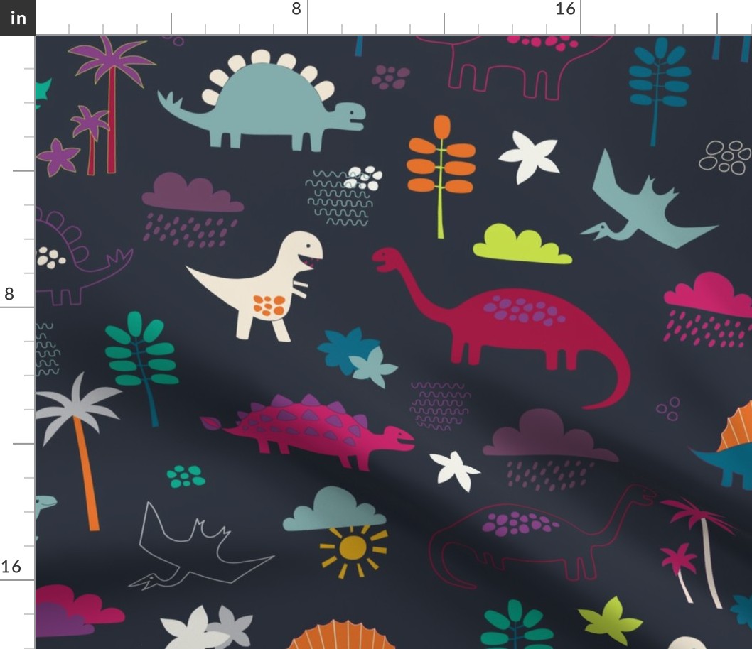 Dinosaur Land - chalkboard - brights on black, Large