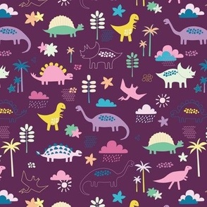 Dinosaur Land - pink and plum - Medium