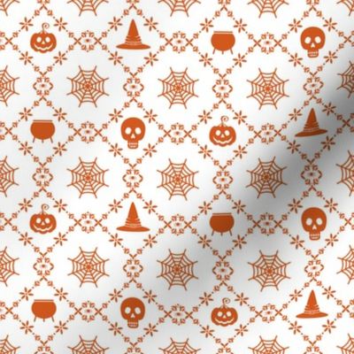 Halloween Damask- White/Orange