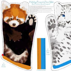 Oven Mitt- 2 Sided-Red Panda on one side and Snow Leopard by kedoki