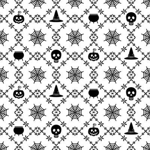 Halloween Damask-White/Black