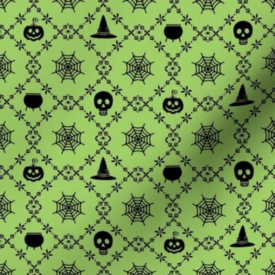 Halloween Damask-Green/Black