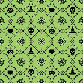 Halloween Damask-Green/Black