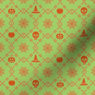 Halloween Damask- Green/Orange