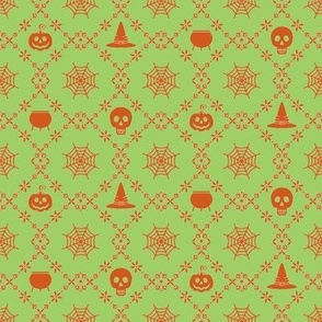 Halloween Damask- Green/Orange