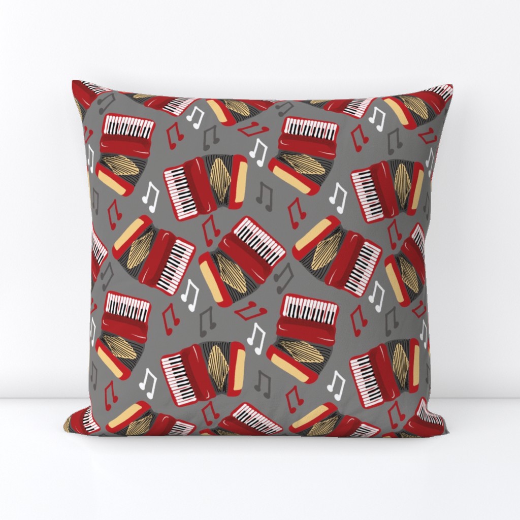 Accordions Musical Notes Red, Gray, Black and Cream