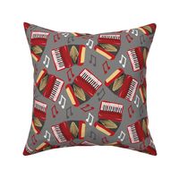 Accordions Musical Notes Red, Gray, Black and Cream