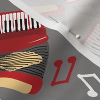 Accordions Musical Notes Red, Gray, Black and Cream