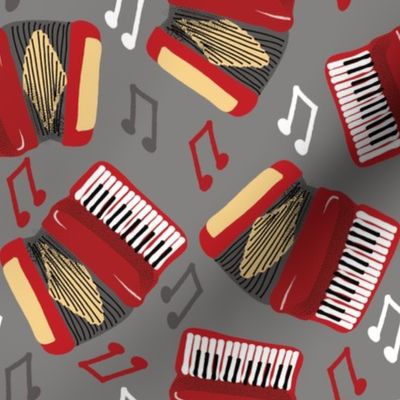 Accordions Musical Notes Red, Gray, Black and Cream