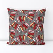 Accordions Musical Notes Red, Gray, Black and Cream