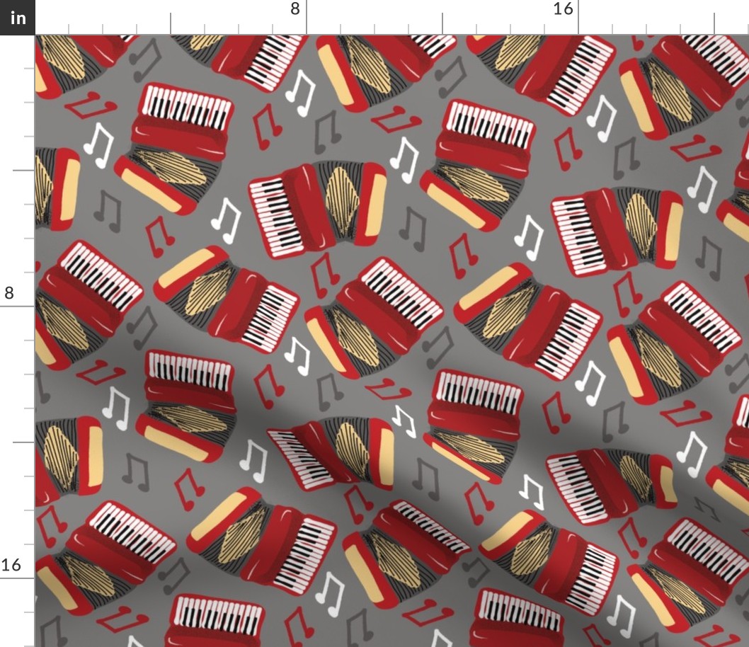 Accordions Musical Notes Red, Gray, Black and Cream