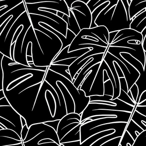 Monstera - White on Black - Jumbo