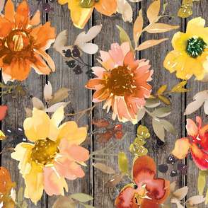 Fall Golden Floral on dark wood rotated - extra large scale